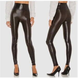 Spanx NWT Faux Leather Croc Shine Leggings Pants Brown Black Party Festival City